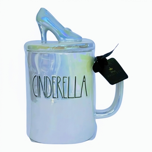 NEW Rae Dunn Disney Princess Cinderella iridescent mug with glass slipper topper - Picture 1 of 5